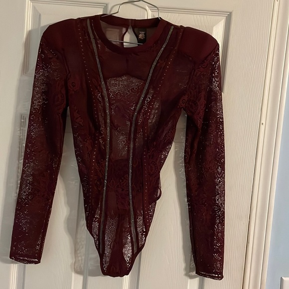 Victoria's Secret Tops - [Victoria's Secret] Very Sexy Embellished Lace Bodysuit Burgundy. Size M.